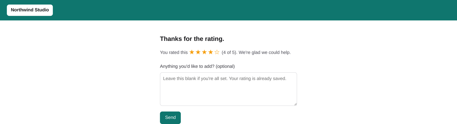 A satisfaction survey email asking a customer to rate their resolved ticket from one to five.